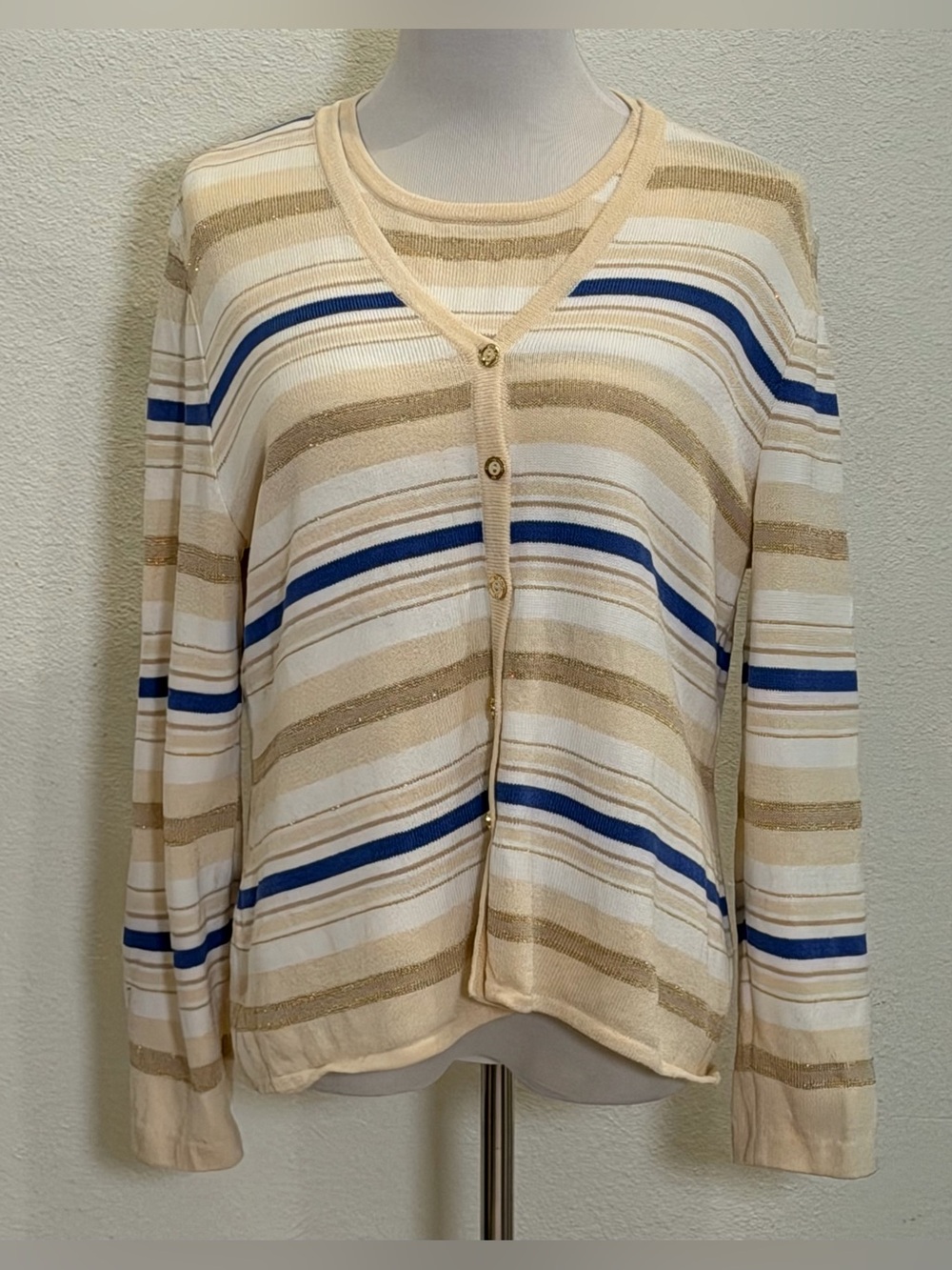 *AS IS* Vintage St. John Sport Cardigan Tank Set Large / XL Stripe Wool Metallic